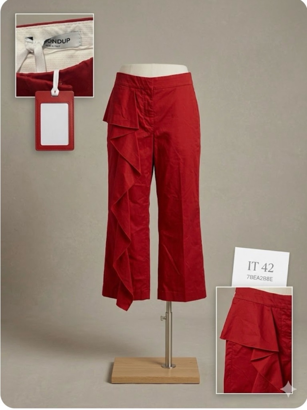 NWT Dondup Red Ruffled Cropped Pants - Medium